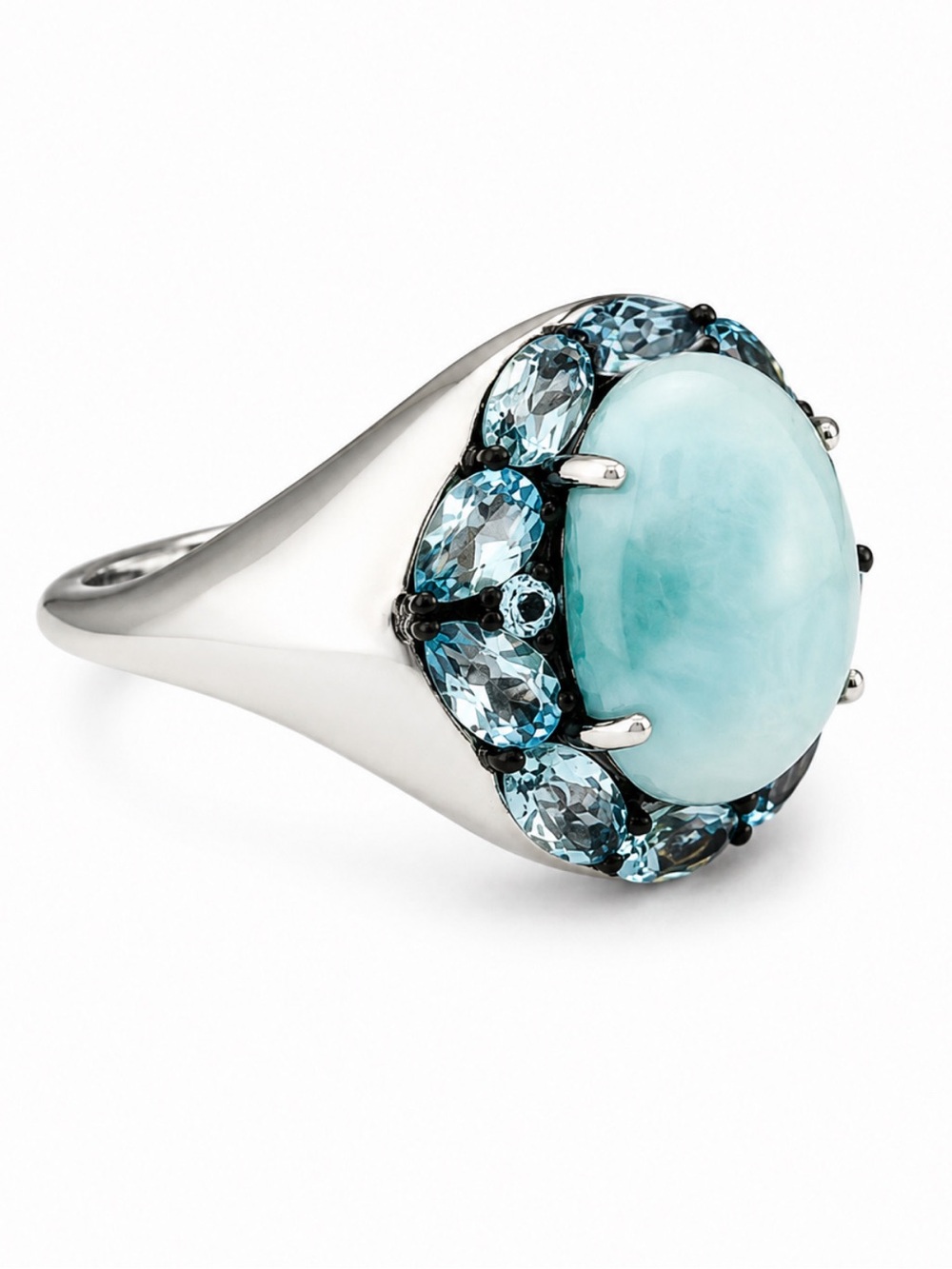 MACY’S • 925 Sterling Silver Aqua Blue Cabochon Statement Ring Size 10